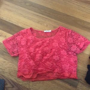 Coral Lace Crop Top